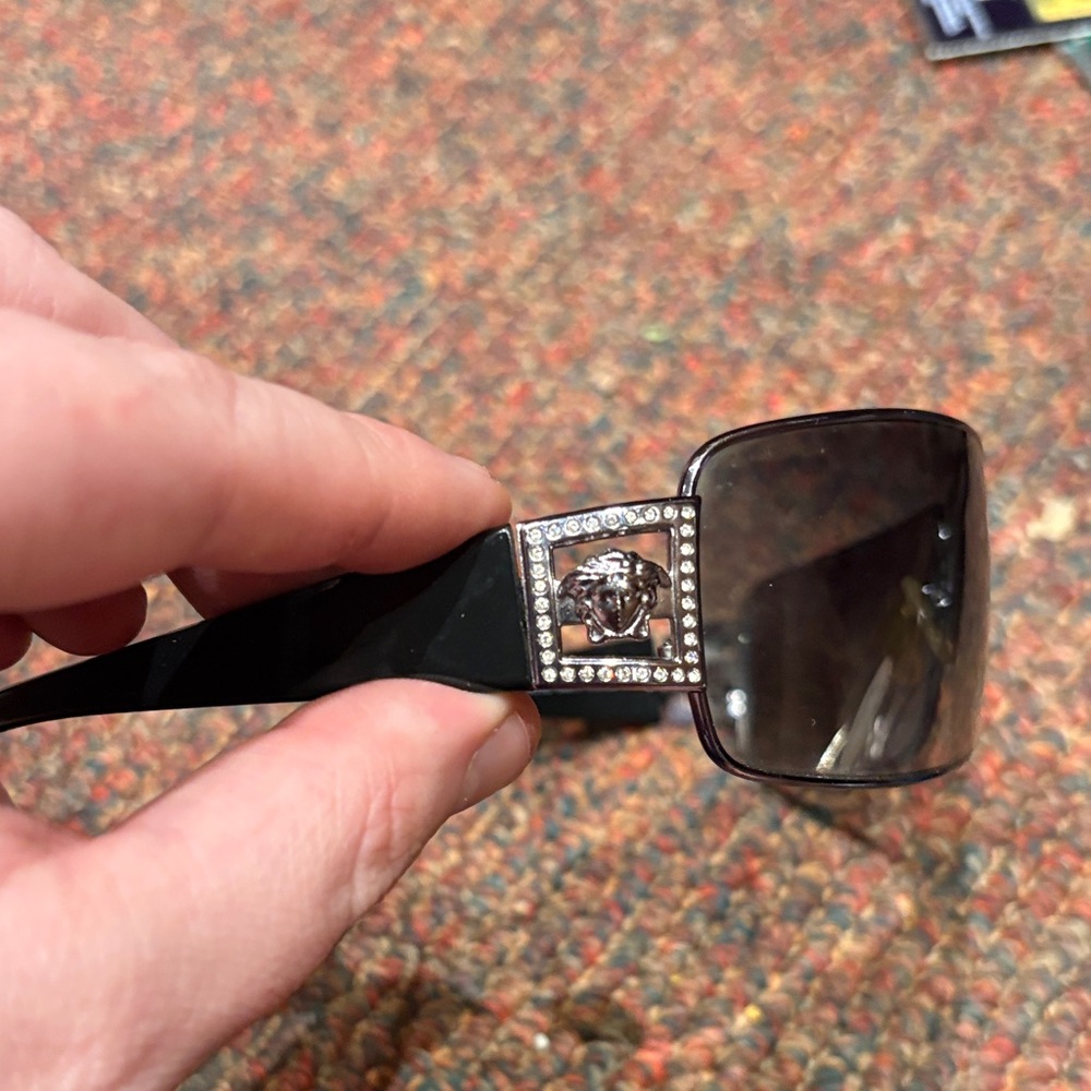 Silver Rectangular Sunglasses with Rhinestone Detail - Picture 2 of 3